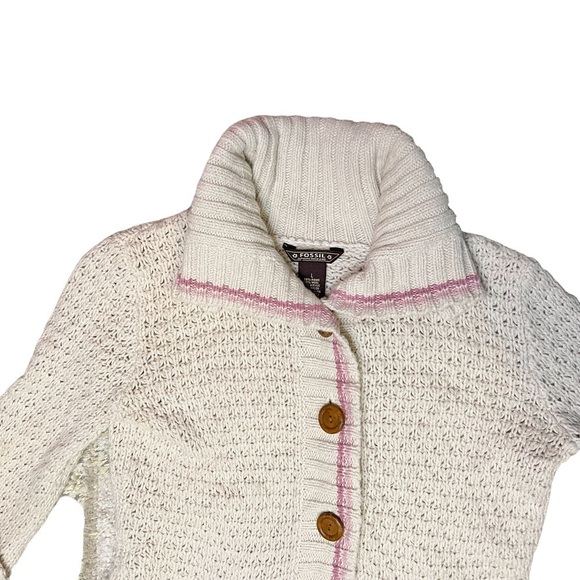 Vintage Fossil Cream Knitted Button Up Cardigan Sweater - Picture 4 of 6